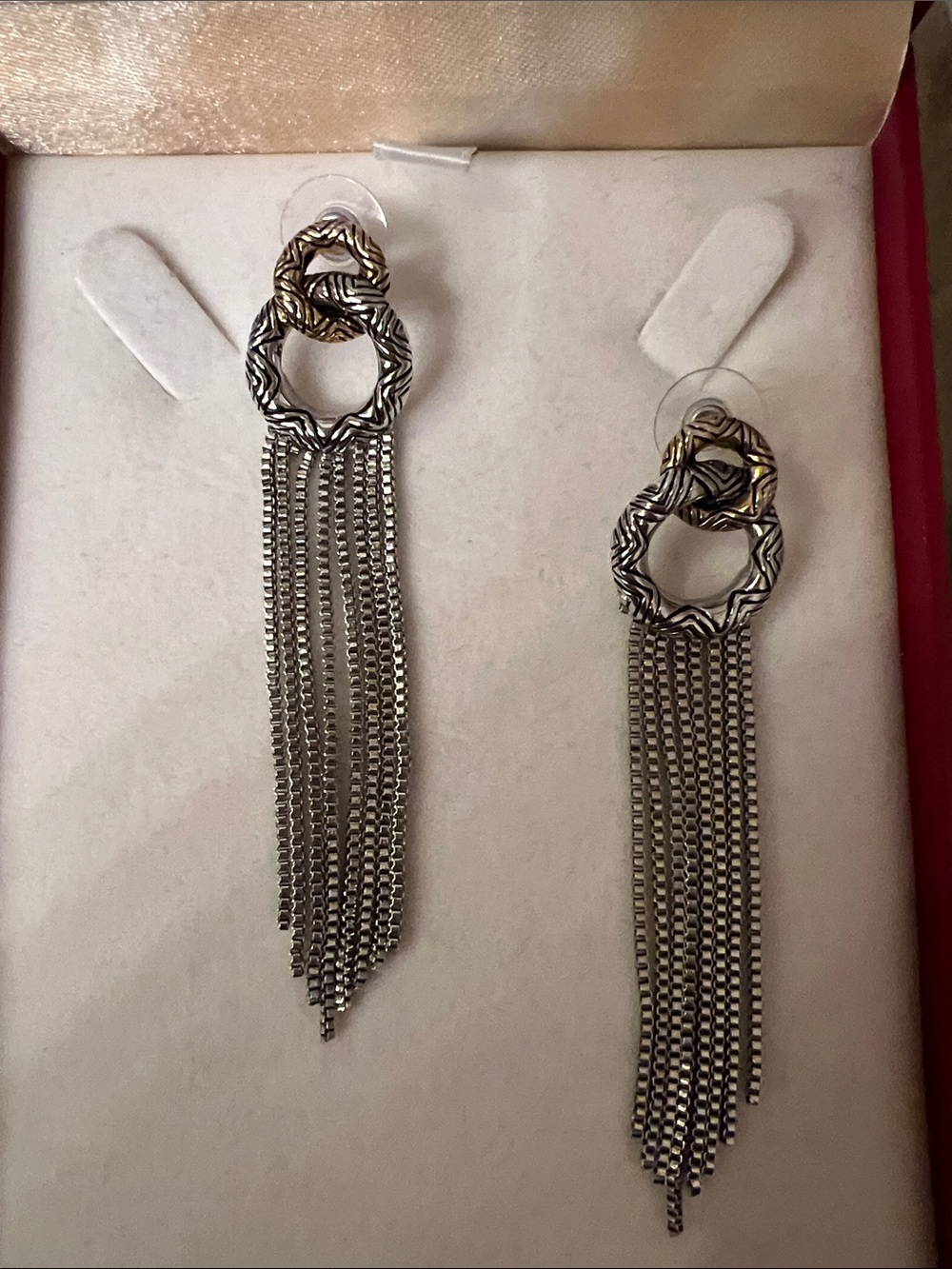 Two-Tone Silver and Gold Fringe Drop Earrings - Women Jewelry